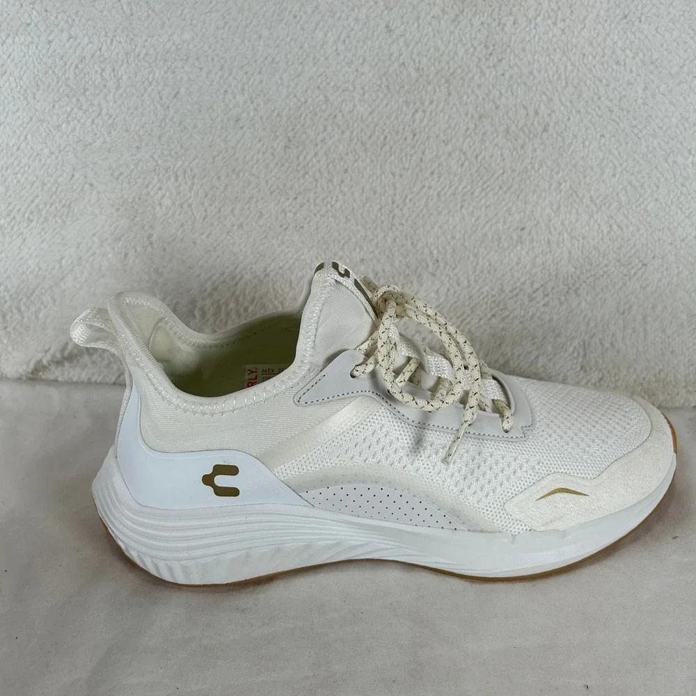 Charly White Gold Mesh Lace Up Athletic Running Sneakers Shoes Womens 10